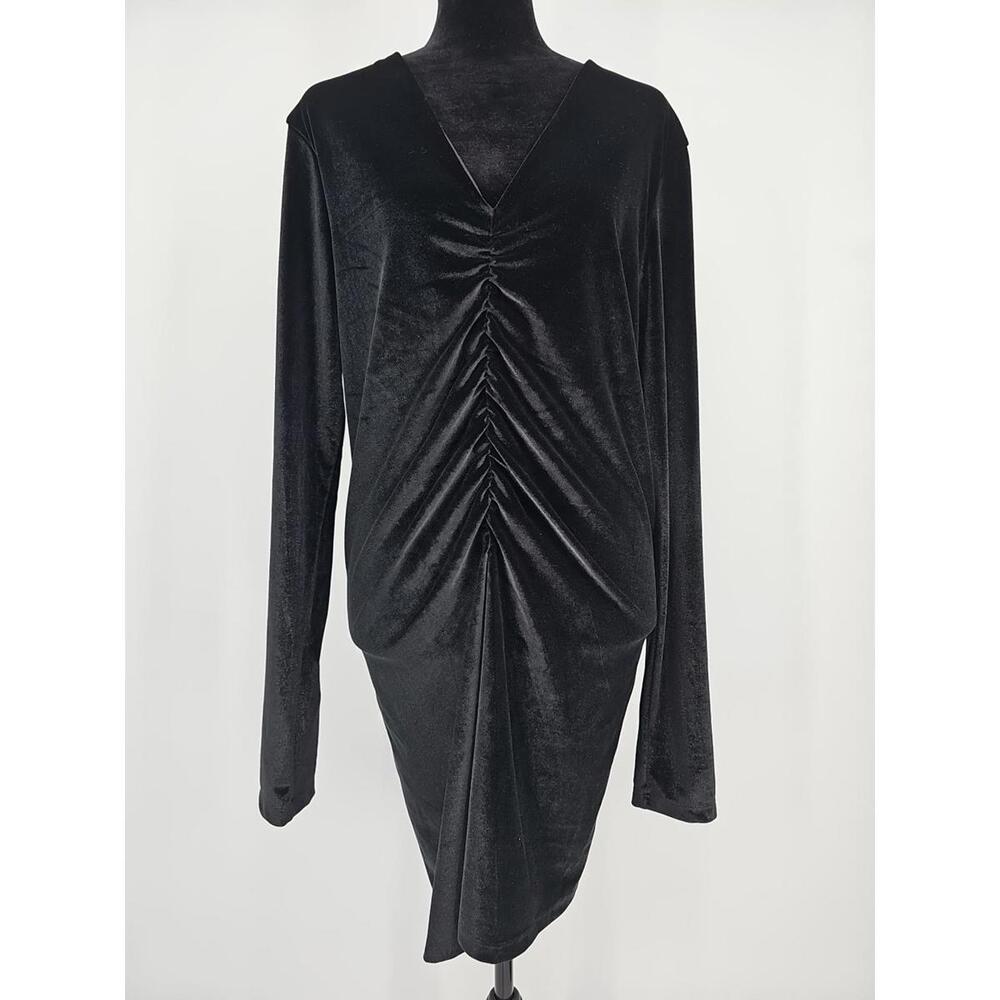 Allsaints Anya Velvet Dress 12‎ Black V-Neck Mini Dress
